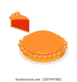 3D Isometric Flat Vector Set of Diffeent Pies and Slices, American Homemade Traditional Desserts. Item 2