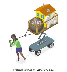 3D Isometric Flat Vector Set of Tired People, Pressure of Difficulties and Hardships. Item 3