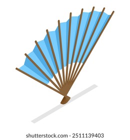 3D Isometric Flat Vector Set of Decorative Fans, Asian Traditional Folding Hand Fan. Item 2