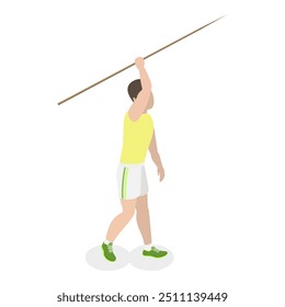 3D Isometric Flat Vector Set of a Character Javeling Throwing, Sports Activity. Item 5