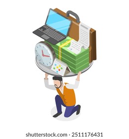 3D Isometric Flat Vector Set of Tired People, Pressure of Difficulties and Hardships. Item 4