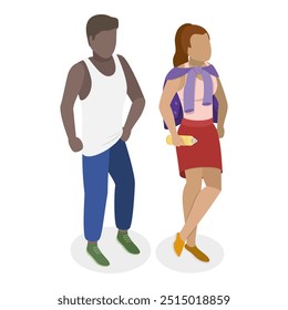 3D Isometric Flat Vector Set of Fashionable Couples, People in Trendy Clothes. Item 1