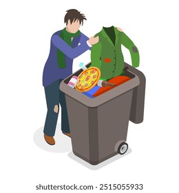 3D Isometric Flat Vector Set of Homeless People, Poverty, Unemployed and Refugees. Item 5