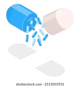 Conjunto de vetor plano isométrico 3D de probióticos, elementos de microbioma em cápsulas médicas. Rubrica 4