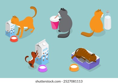 3D Isometric Flat Vector Set of Comic Domestic Animals, Adorable Cat Cartoon Characters