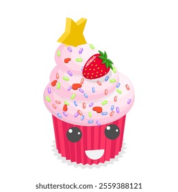 3D Isometric Flat Vector Set of Cute Kawaii Foods, Funny Characters. Item 1