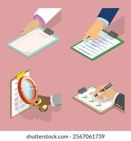 3D Isometric Flat Vector Set of Checklists, Todo List Collection