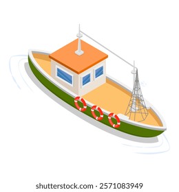 3D Isometric Flat Vector Set of Maritime Ships, Water Transportation Boats. Item 2