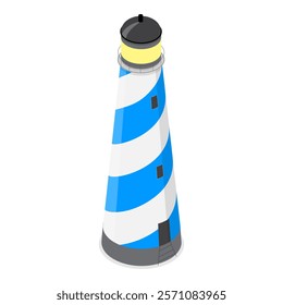 3D Isometric Flat Vector Set of Lighthouses, Searchlight Guide, Marine Navigation Beacons. Item 1