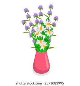3D Isometric Flat Vector Set of Flower Bouquets , Florist Composition. Item 3