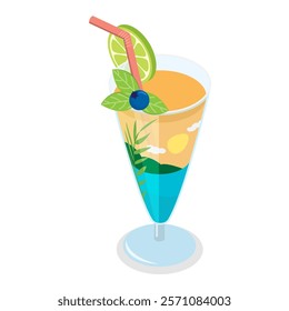 3D Isometric Flat Vector Set of Summer Cocktails, Refreshing Cold Drinks. Item 1