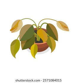 3D Isometric Flat Vector Set of Withered Houseplants In Pots, Fading Indoor Plants. Item 3