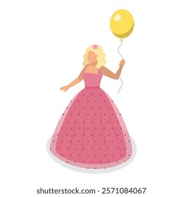 3D Isometric Flat Vector Set of Princess Characters, Beautiful Girlish Dress. Item 4