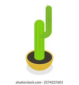 3D Isometric Flat Vector Set of Cactuses, Collection of Houseplants in Flower Pots. Item 4