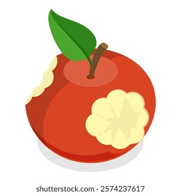 3D Isometric Flat Vector Set of Bitten Apple, Bite Progression. Item 2