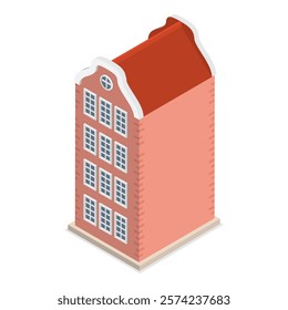 3D Isometric Flat Vector Set of Village Buildings, Various Small and Big Houses. Item 3