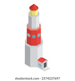 3D Isometric Flat Vector Set of Lighthouses, Searchlight Guide, Marine Navigation Beacons. Item 2