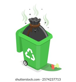 3D Isometric Flat Vector Set of Smelly Trash, Garbage Bags with Rotten Leftovers. Item 3