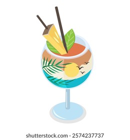 3D Isometric Flat Vector Set of Summer Cocktails, Refreshing Cold Drinks. Item 2