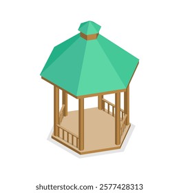 3D Isometric Flat Vector Set of Gazebos or Pavilions, Park Area Elements. Item 2