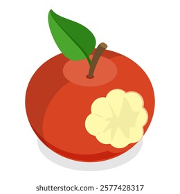 3D Isometric Flat Vector Set of Bitten Apple, Bite Progression. Item 3