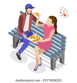 3D Isometric Flat Vector Set of Romantic Couples, Lovers Talking on a Bench. Item 4