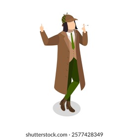 3D Isometric Flat Vector Set of Funny Detective Characters, Investigating Agency. Item 5