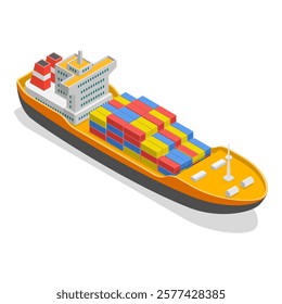 3D Isometric Flat Vector Set of Maritime Ships, Water Transportation Boats. Item 4