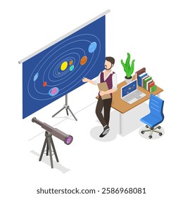 3D Isometric Flat Vector Set of School Teachers, Lecturers Teaching in Class. Item 3