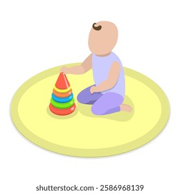 3D Isometric Flat Vector Set of BabyBorn Care Routine, Motherhood and Childhood. Item 3