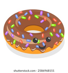 3D Isometric Flat Vector Set of Cute Kawaii Foods, Funny Characters. Item 7