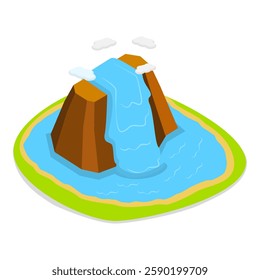 3D Isometric Flat Vector Set of Natural Water Landscape , River, Waterfall, Pond, and Fountain. Item 6