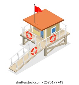 3D Isometric Flat Vector Set of Beach Lifeguard Equipment Elements, Water Rescue. Item 3
