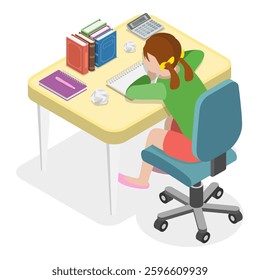 3D Isometric Flat Vector Set of Children Study , Learning Process. Item 2