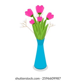 3D Isometric Flat Vector Set of Flower Bouquets , Florist Composition. Item 8