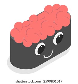 3D Isometric Flat Vector Set of Various Sushi, Rolls and Nigiri Funny Characters, Japanese Traditional Cuisine. Item 12