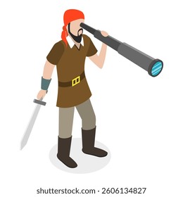 3D Isometric Flat Vector Set of Marine Pirates, Ancient Armed Sailors. Item 4