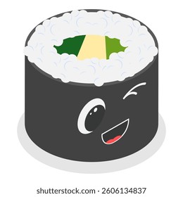 3D Isometric Flat Vector Set of Various Sushi, Rolls and Nigiri Funny Characters, Japanese Traditional Cuisine. Item 1