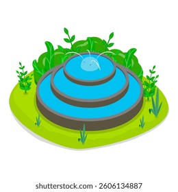 3D Isometric Flat Vector Set of Natural Water Landscape , River, Waterfall, Pond, and Fountain. Item 8