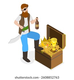 3D Isometric Flat Vector Set of Marine Pirates, Ancient Armed Sailors. Item 3