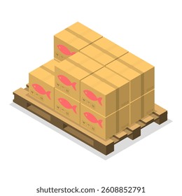 3D Isometric Flat Vector Set of Fish Production , Fishing Industry. Item 2