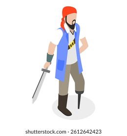 3D Isometric Flat Vector Set of Marine Pirates, Ancient Armed Sailors. Item 2