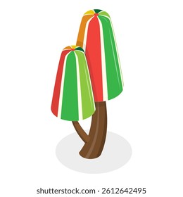 3D Isometric Flat Vector Set of Fantasy Sweet Land Elements, Candy Plants. Item 1