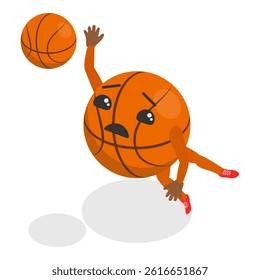 3D Isometric Flat Vector Set of Cartoon Sport Ball Mascot, Funny Cartoon Characters. Item 6