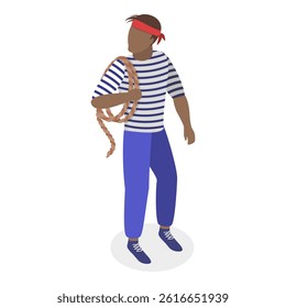 3D Isometric Flat Vector Set of Maritime Professions, Seacrew Characters. Item 3