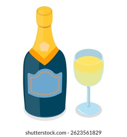 3D Isometric Flat Vector Set of Champagne Bottles, Sparkle Wine. Item 4