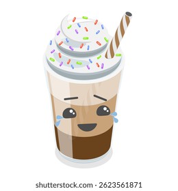 3D Isometric Flat Vector Set of Cute Kawaii Foods, Funny Characters. Item 13