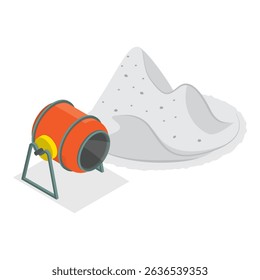 3D Isometric Flat Vector Set of Building Materials, Pile of Sand, Stones, Bricks, Concrete Mixer. Item 2