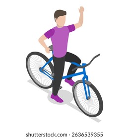 3D Isometric Flat Vector Set of Cycling People, Recreational Outdoor Activity. Item 2