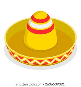 3D Isometric Flat Vector Set of Mexican Hats, Traditional Costume Elements. Item 6
